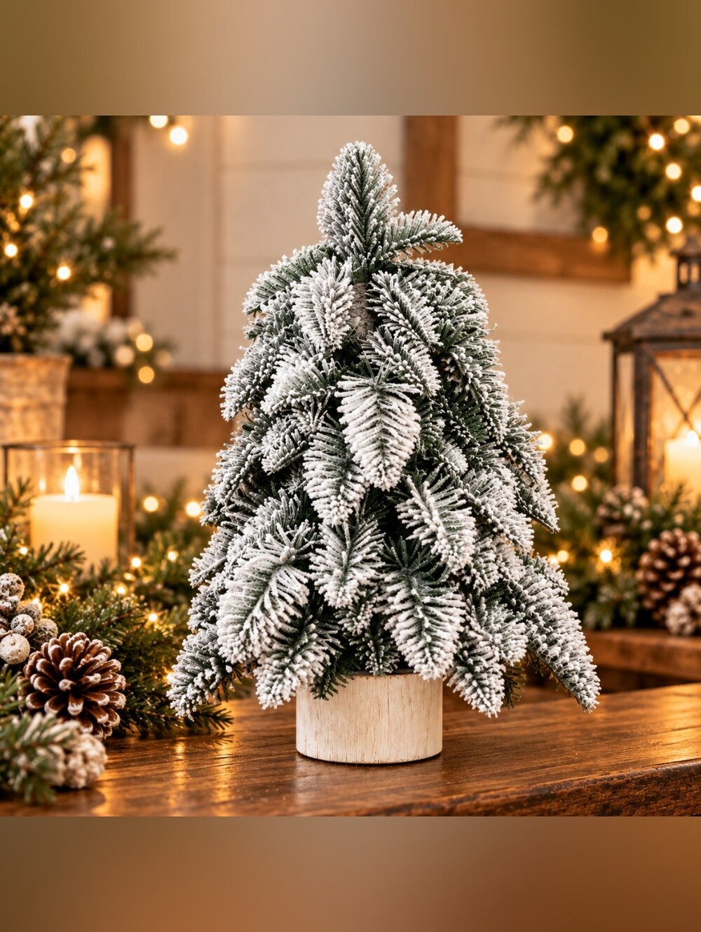 1.5 Ft Flocked Mini Christmas Tree Snowy Nordic Tabletop Decor Wood Base New